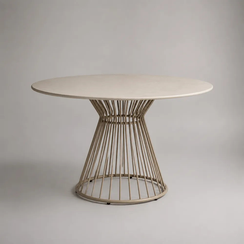 Tavolo da pranzo rotondo in pietra sinterizzata con base in metallo verniciato beige 120 x 120 x 75 cm