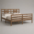 Struttura letto matrimoniale 160 x 200 cm in legno massello finitura noce naturale con testiera e pediera a doghe struttura rettangolare