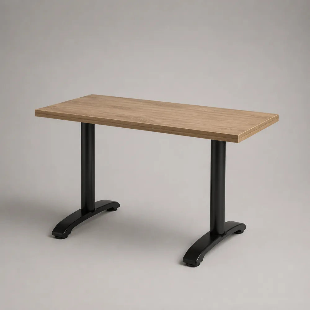 Tavolo da pranzo rettangolare 120 cm x 70 cm x 75 cm in MDF effetto rovere chiaro e acciaio verniciato nero con gambe a doppio supporto
