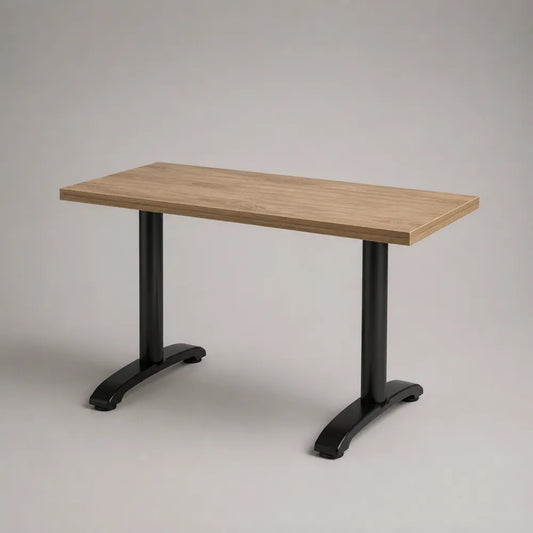 Tavolo da pranzo rettangolare 120 cm x 70 cm x 75 cm in MDF effetto rovere chiaro e acciaio verniciato nero con gambe a doppio supporto
