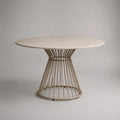 Tavolo da pranzo rotondo in pietra sinterizzata con base in metallo verniciato beige 120 x 120 x 75 cm