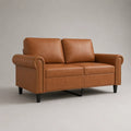 Divano 2 posti 150 x 75 x 80 cm in ecopelle PU marrone con braccioli imbottiti e gambe in legno nero