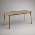 Tavolo da pranzo rettangolare in effetto pietra grigia con gambe in legno massello naturale chiaro 160 x 80 x 75 cm