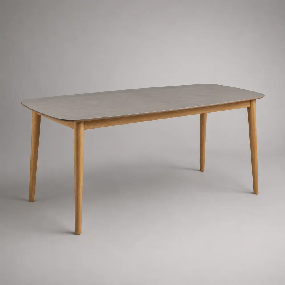Tavolo da pranzo rettangolare in effetto pietra grigia con gambe in legno massello naturale chiaro 160 x 80 x 75 cm