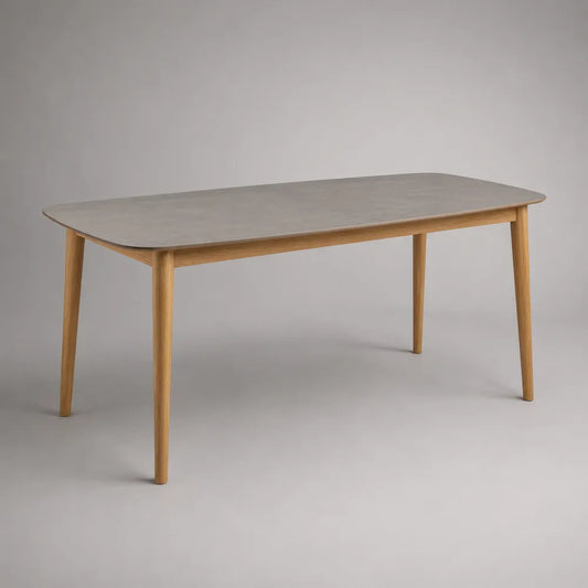 Tavolo da pranzo rettangolare in effetto pietra grigia con gambe in legno massello naturale chiaro 160 x 80 x 75 cm