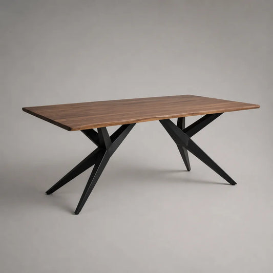 Tavolo da pranzo rettangolare 180 cm x 90 cm x 75 cm in legno effetto rovere naturale e struttura in acciaio nero con gambe incrociate