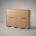 Credenza 140 x 40 x 80 cm in MDF effetto rovere chiaro 4 ante senza maniglie struttura rettangolare base a zoccolo