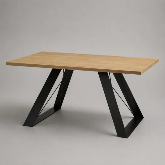 Tavolo da pranzo rettangolare in legno effetto rovere naturale con struttura in acciaio nero opaco 160 x 80 x 75 cm