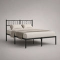 Letto matrimoniale 140 x 200 cm in acciaio verniciato nero con testiera decorativa in metallo e rete a doghe struttura rettangolare