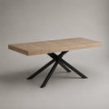 Tavolo da pranzo rettangolare in legno effetto rovere chiaro con struttura in acciaio nero a X 160 x 80 x 75 cm