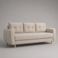 Divano 3 posti in tessuto poliestere beige chiaro struttura in legno ingegnerizzato gambe in legno massello forma rettangolare 200 cm 85 cm 88 cm