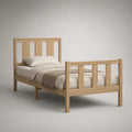 Struttura letto singolo 90 x 200 cm in legno massello di pino finitura rovere naturale con testiera e pediera a listelli struttura rettangolare