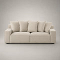 Divano 3 posti 220 x 90 x 85 cm in tessuto poliestere beige con cuscini sfoderabili e gambe nere in legno