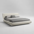 Letto matrimoniale 160 x 200 cm imbottito in tessuto poliestere avorio con struttura curva a piattaforma bassa e testiera integrata