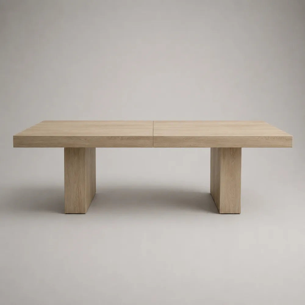Tavolo da pranzo rettangolare in legno effetto rovere chiaro con doppia base a blocco 180 x 90 x 75 cm