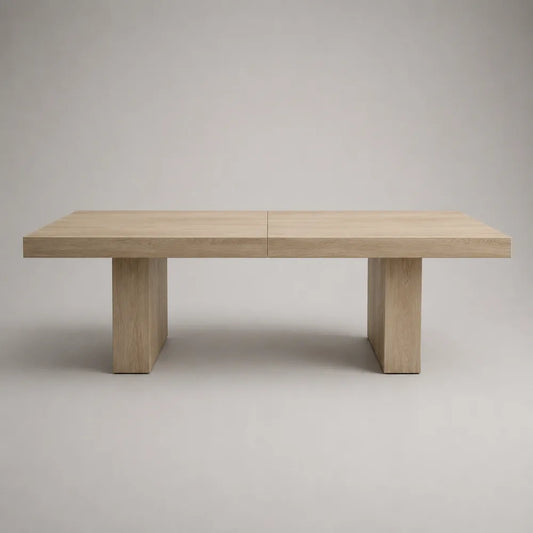Tavolo da pranzo rettangolare in legno effetto rovere chiaro con doppia base a blocco 180 x 90 x 75 cm